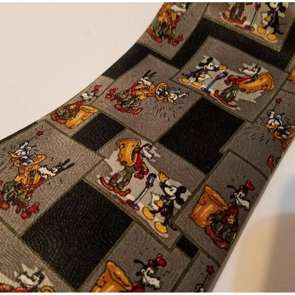 Mickey Unlimited Disney Micky Mouse Checked Black Gray Character Necktie Music - Picture 2 of 5